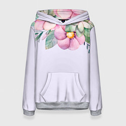 Толстовка-худи женская Пастельные цветы акварелью - наверху, цвет: 3D-меланж