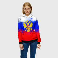 Толстовка-худи женская Russia флаг герб, цвет: 3D-черный — фото 2