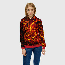 Толстовка-худи женская Раскаленная лава в жерле вулкана, цвет: 3D-красный — фото 2