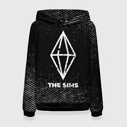 Толстовка-худи женская The Sims с потертостями на темном фоне, цвет: 3D-черный