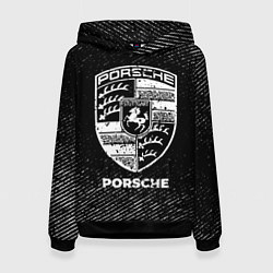 Толстовка-худи женская Porsche с потертостями на темном фоне, цвет: 3D-черный