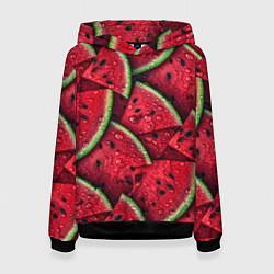 Толстовка-худи женская Сочная текстура из долек арбуза, цвет: 3D-черный