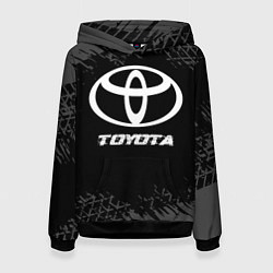 Толстовка-худи женская Toyota speed на темном фоне со следами шин, цвет: 3D-черный