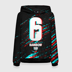 Толстовка-худи женская Rainbow Six в стиле glitch и баги графики на темно, цвет: 3D-черный