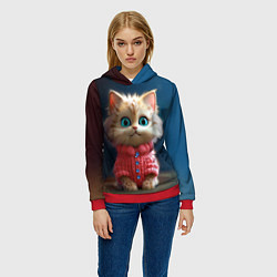 Толстовка-худи женская Котик в розовом свитере, цвет: 3D-красный — фото 2