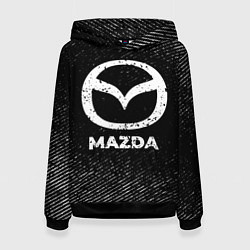 Толстовка-худи женская Mazda с потертостями на темном фоне, цвет: 3D-черный