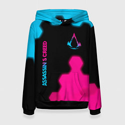 Толстовка-худи женская Assassins Creed - neon gradient: надпись, символ, цвет: 3D-черный