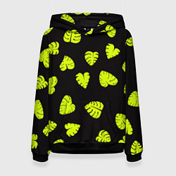 Толстовка-худи женская Листья - Монстера, цвет: 3D-черный