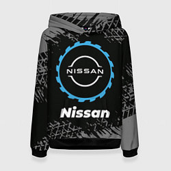 Толстовка-худи женская Nissan в стиле Top Gear со следами шин на фоне, цвет: 3D-черный