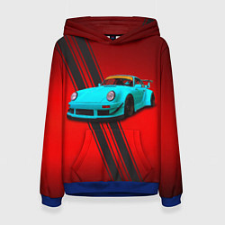 Толстовка-худи женская Немецкий спортивный автомобиль Porsche 911, цвет: 3D-синий