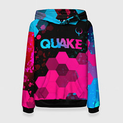 Толстовка-худи женская Quake - neon gradient: символ сверху, цвет: 3D-черный