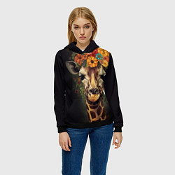 Толстовка-худи женская Портрет жирафа с цветами: арт нейросети, цвет: 3D-черный — фото 2