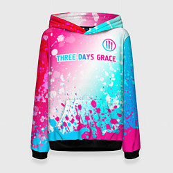 Толстовка-худи женская Three Days Grace neon gradient style: символ сверх, цвет: 3D-черный