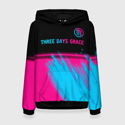Толстовка-худи женская Three Days Grace - neon gradient: символ сверху, цвет: 3D-черный