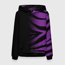 Толстовка-худи женская Фиолетовый с черными полосками зебры, цвет: 3D-черный