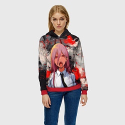 Толстовка-худи женская Демон Пауэр - Человек бензопила, цвет: 3D-красный — фото 2