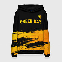 Толстовка-худи женская Green Day - gold gradient: символ сверху, цвет: 3D-черный