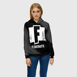 Толстовка-худи женская Fortnite glitch на темном фоне, цвет: 3D-черный — фото 2