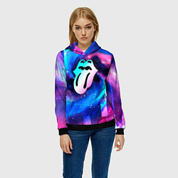 Толстовка-худи женская Rolling Stones неоновый космос, цвет: 3D-черный — фото 2