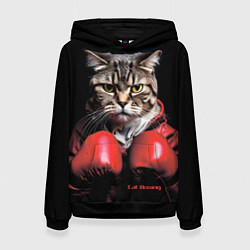 Толстовка-худи женская Cat boxing, цвет: 3D-черный