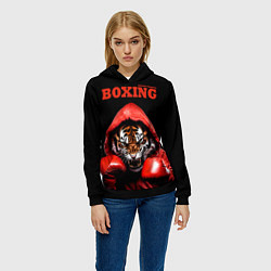 Толстовка-худи женская Boxing tiger, цвет: 3D-черный — фото 2