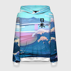 Толстовка-худи женская Japan - landscape - waves, цвет: 3D-белый