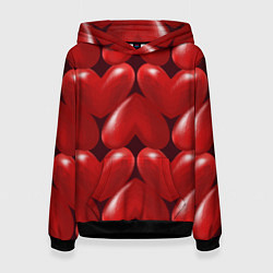 Толстовка-худи женская Red hearts, цвет: 3D-черный