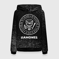Толстовка-худи женская Ramones с потертостями на темном фоне, цвет: 3D-черный