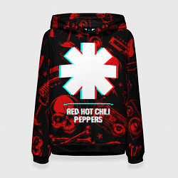 Толстовка-худи женская Red Hot Chili Peppers rock glitch, цвет: 3D-черный