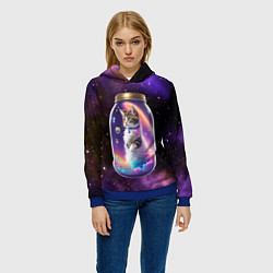 Толстовка-худи женская Котик в звездном небе, цвет: 3D-синий — фото 2