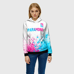 Толстовка-худи женская Paramore neon gradient style: символ сверху, цвет: 3D-черный — фото 2