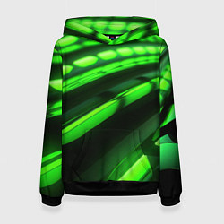 Толстовка-худи женская Green neon abstract, цвет: 3D-черный