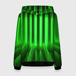 Толстовка-худи женская Зеленые неоновый световой фон, цвет: 3D-черный