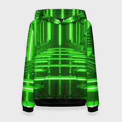 Толстовка-худи женская Зеленые световые объекты, цвет: 3D-черный