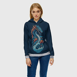 Толстовка-худи женская Синий дракон от нейросети, цвет: 3D-меланж — фото 2
