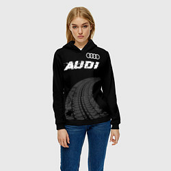 Толстовка-худи женская Audi speed на темном фоне со следами шин: символ с, цвет: 3D-черный — фото 2
