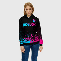 Толстовка-худи женская Roblox - neon gradient: символ сверху, цвет: 3D-черный — фото 2