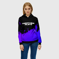 Толстовка-худи женская Twenty One Pilots purple grunge, цвет: 3D-черный — фото 2