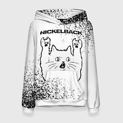 Толстовка-худи женская Nickelback рок кот на светлом фоне, цвет: 3D-белый