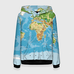 Толстовка-худи женская Атлас мира, цвет: 3D-черный