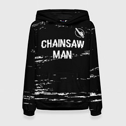 Толстовка-худи женская Chainsaw Man glitch на темном фоне: символ сверху, цвет: 3D-черный