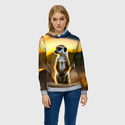 Толстовка-худи женская Сурикат на фоне рассвета, цвет: 3D-меланж — фото 2