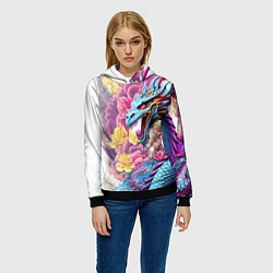 Толстовка-худи женская Свирепый дракон - татуировка - ирезуми - Япония, цвет: 3D-черный — фото 2