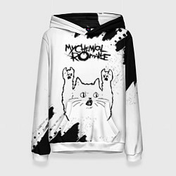 Толстовка-худи женская My Chemical Romance рок кот на светлом фоне, цвет: 3D-белый