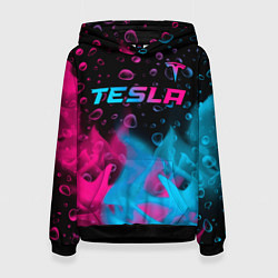 Женская толстовка Tesla - neon gradient: символ сверху