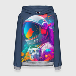 Толстовка-худи женская Космонавт - акварельные мазки, цвет: 3D-меланж