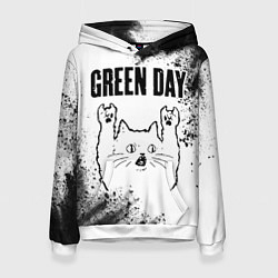 Толстовка-худи женская Green Day рок кот на светлом фоне, цвет: 3D-белый