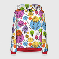 Толстовка-худи женская Индийские слоники, цвет: 3D-красный