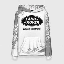Толстовка-худи женская Land Rover speed на светлом фоне со следами шин, цвет: 3D-белый