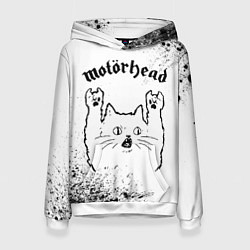 Толстовка-худи женская Motorhead рок кот на светлом фоне, цвет: 3D-белый